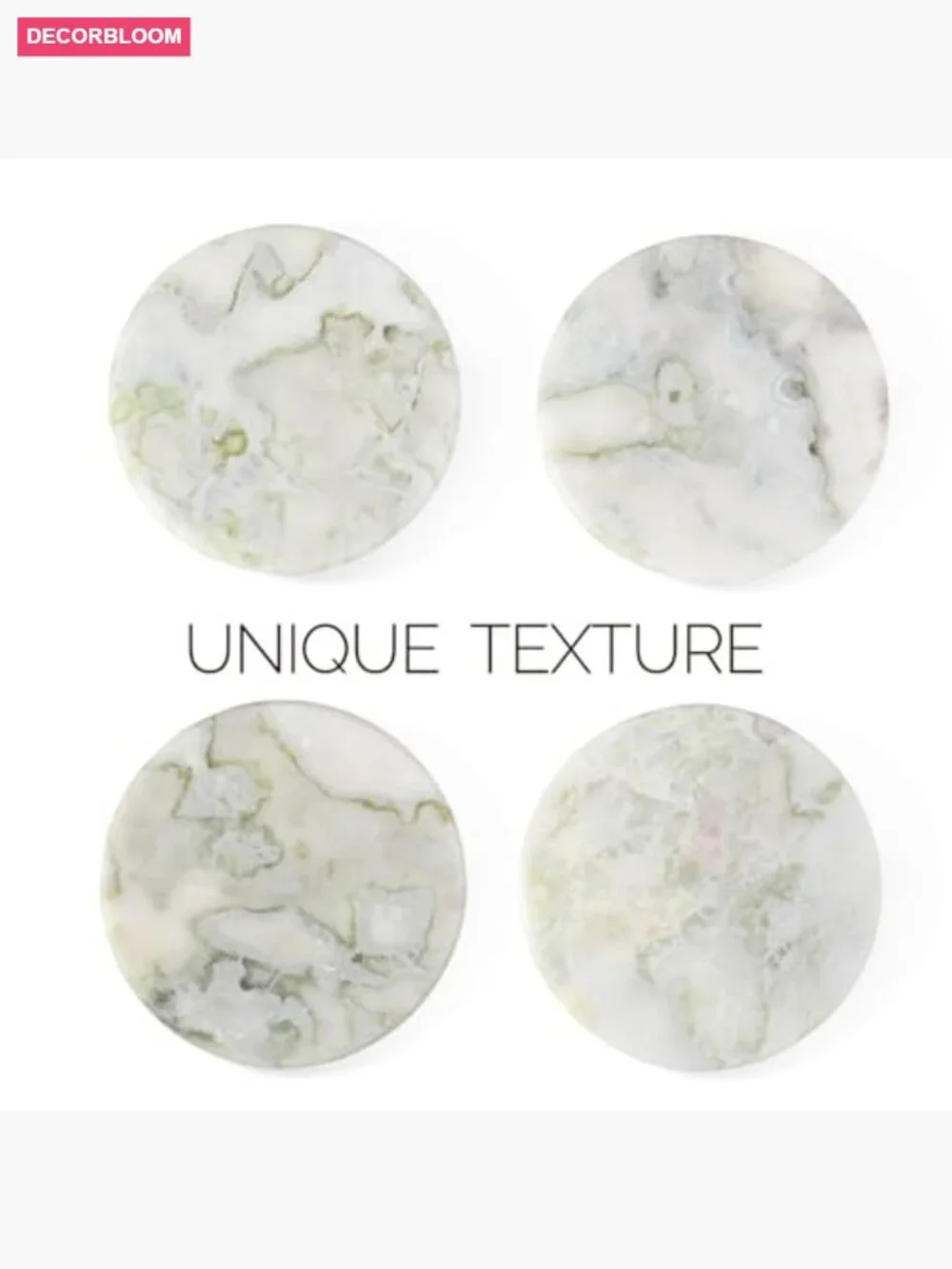 Natural Marble Coaster Set of 4, Round Heat Resistant for Drinks